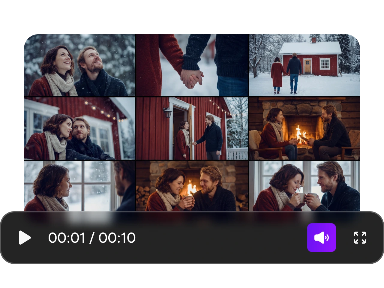 a video depicting a couple's complete story arc of winter life in a snowy cabin