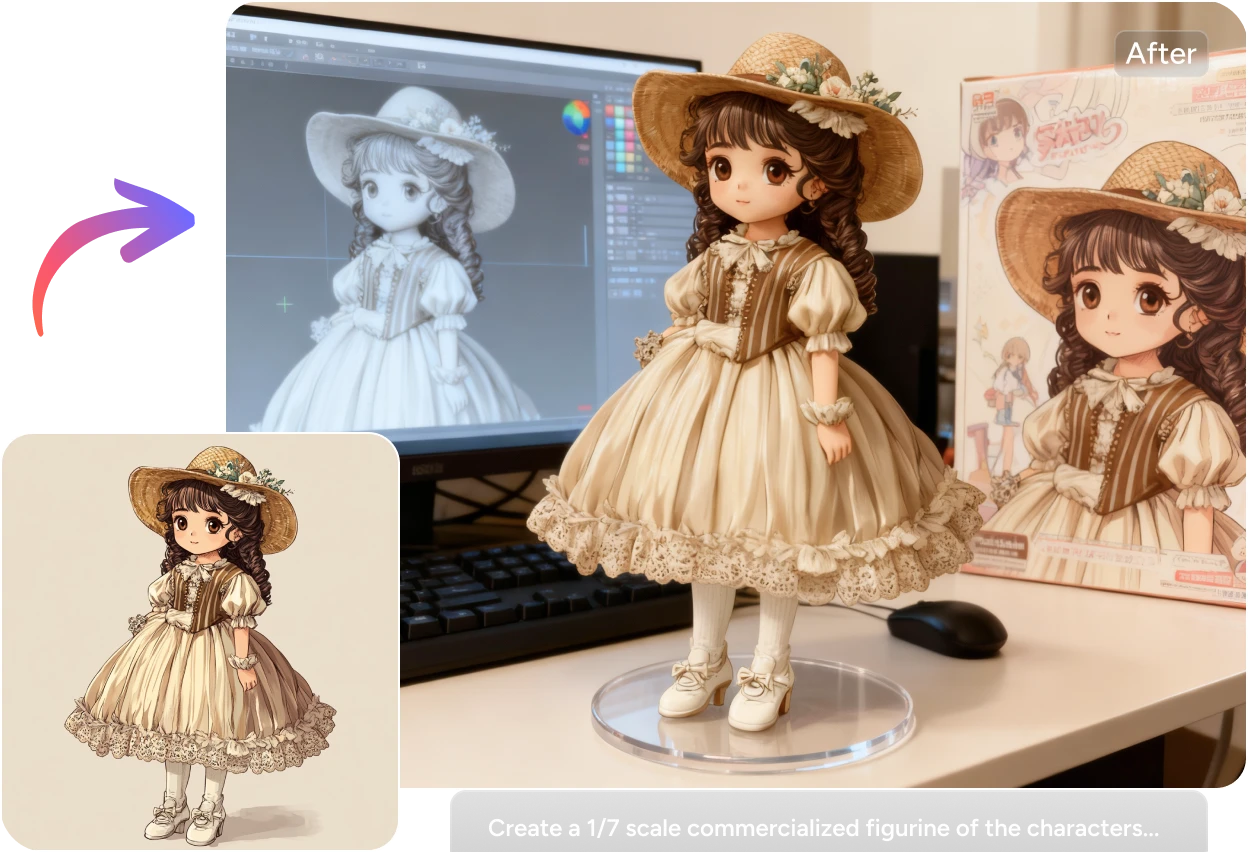 a cute anime action figure generated by Seedream 4.0 AI image editor