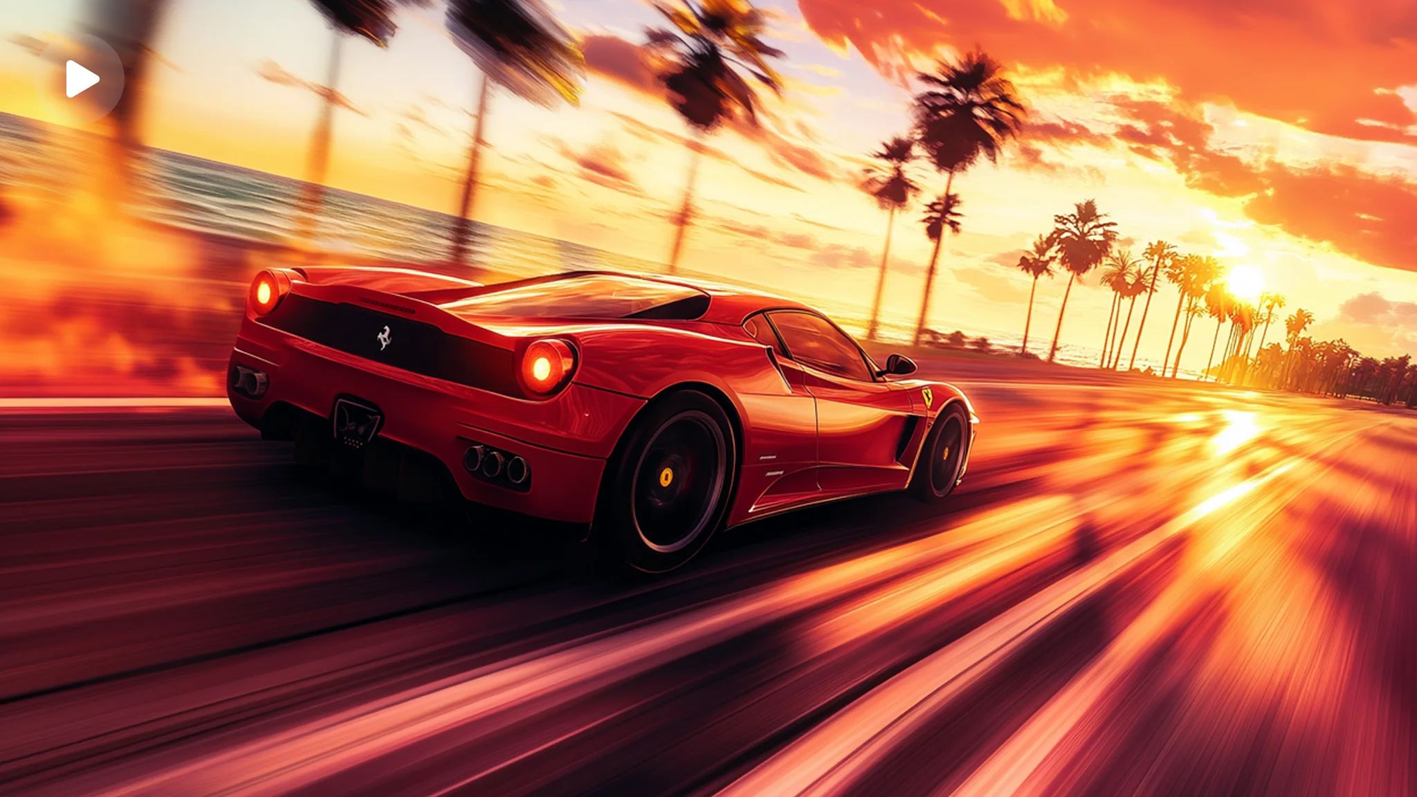 A red Ferrari speeding down the road in California, generated by Sora AI Video Generator