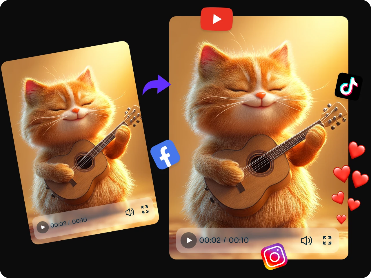 A cartoon cat playing the guitar, created by Sora AI video generator in PicLumen