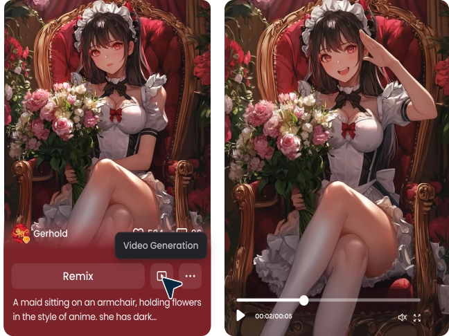 Animate an anime girl with Picflow AI video generator in PicLumen
