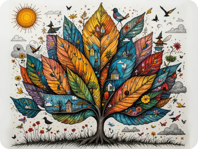 mit PicLumen erstellte Cartoon-Illustration eines Laubbaums