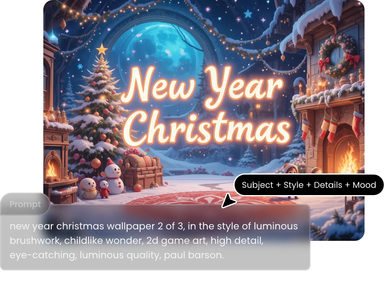 aus Text erstelltes verschneites Cartoon-Weihnachtsbild