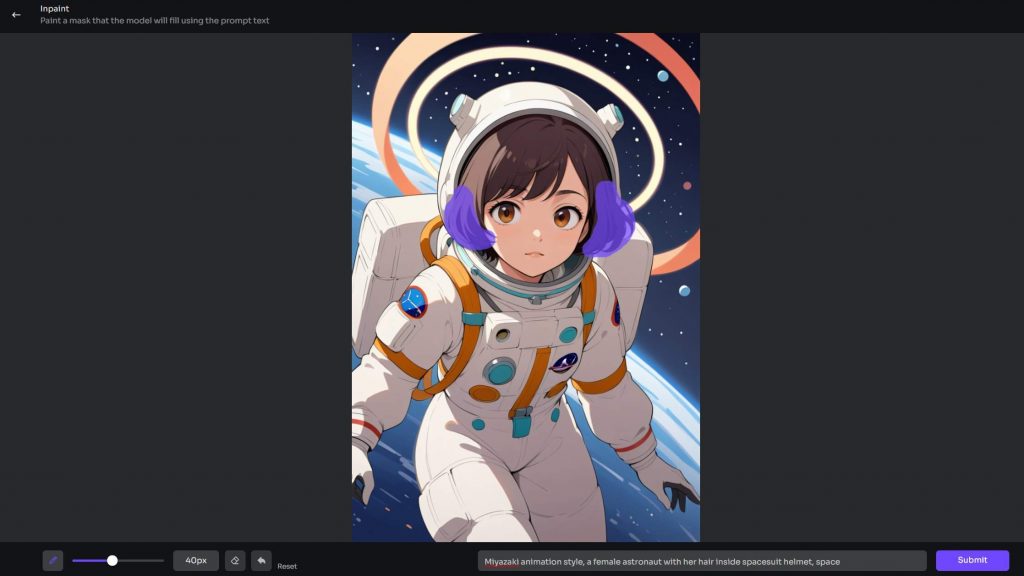 interface de funcionamento da função de pintura de imagem artificial