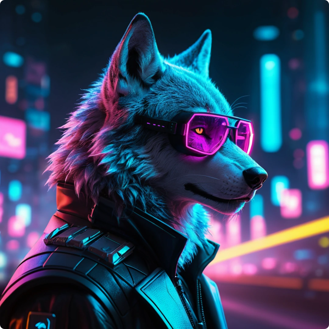 ai cyberpunk art of a super cool wolf