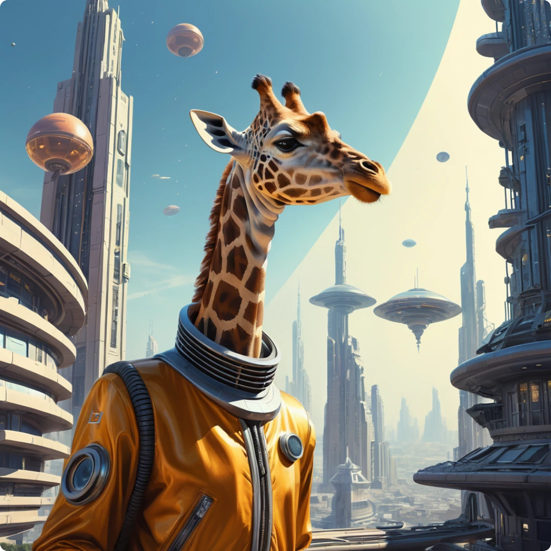 ai picture generator created modern art - a giraffe in the city