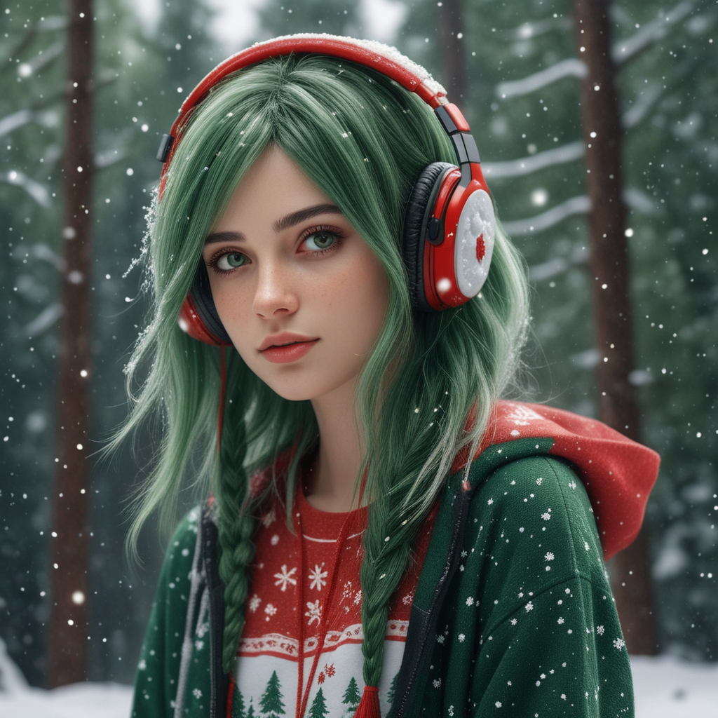 ai christmas generator - a girl in the snowy forest
