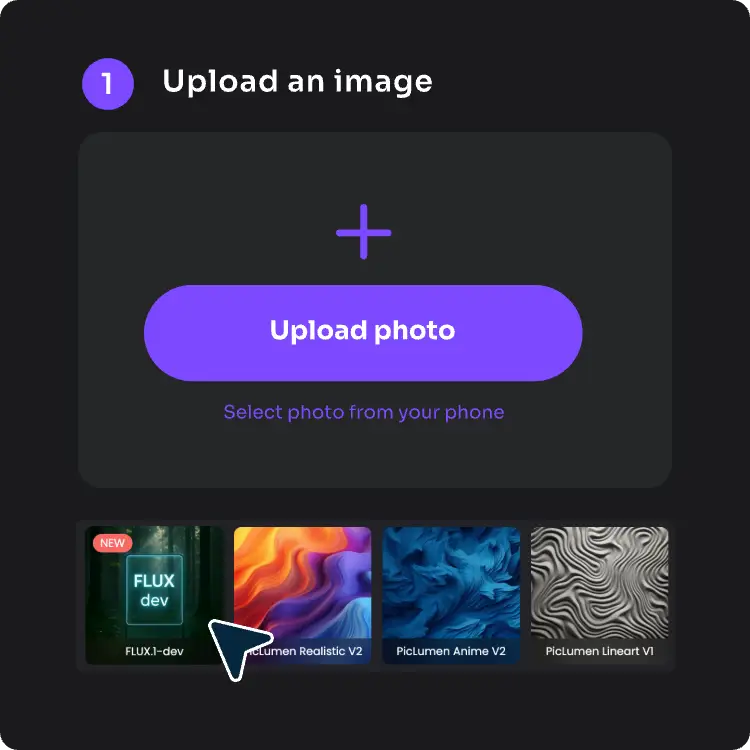 upload an image and choose the flux1dev model from piclumen