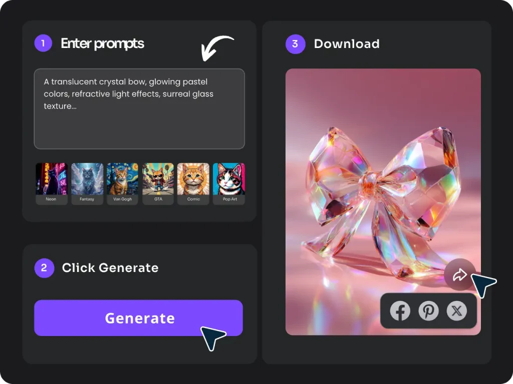 steps of uploading describing and generating cute bow wallpapers with piclumen