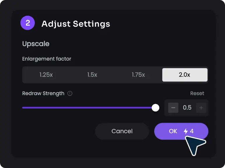 the step of adjusting setting on piclumen anime upscaler