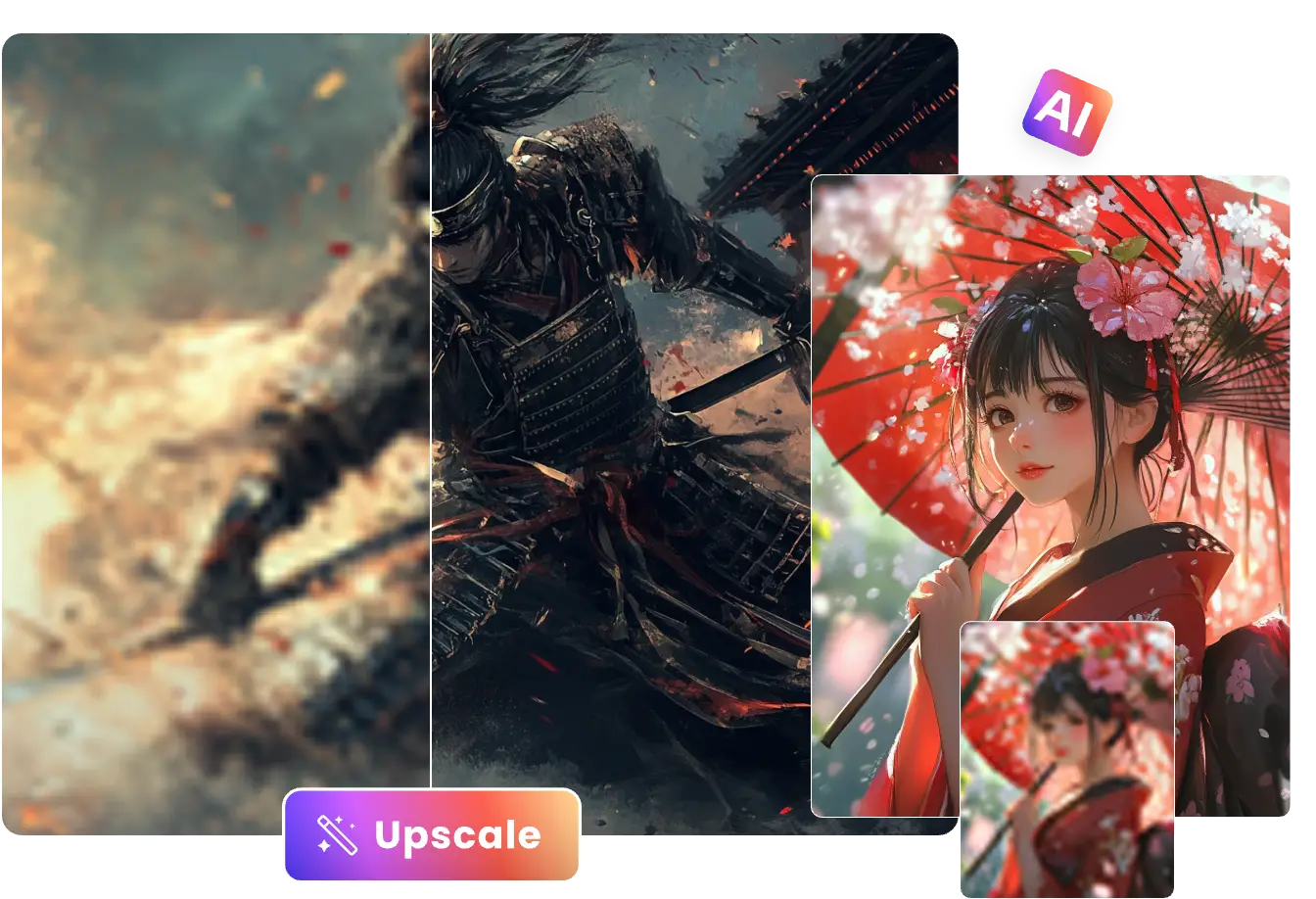 two images of using piclumen anime upscaler to edit anime character photos with ai