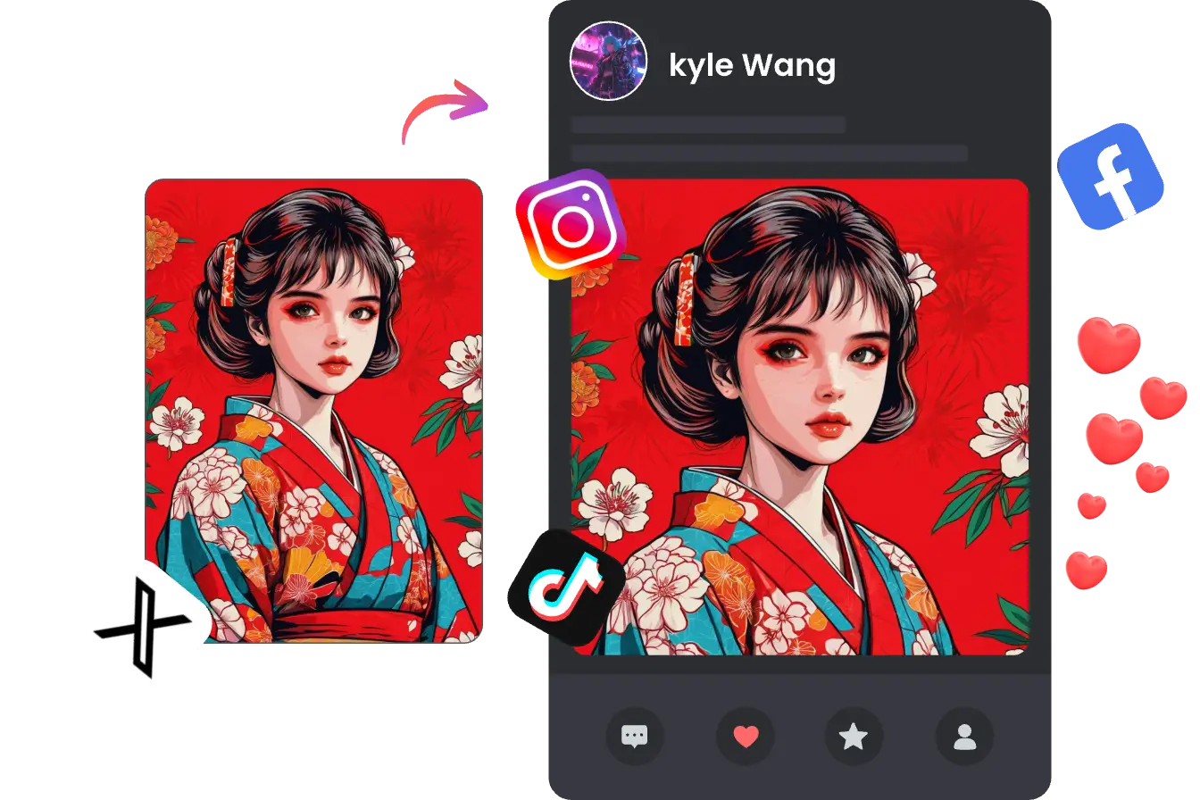 two pictures of sharing a pop art girl image generated by piclumen ai pop art generator on social media