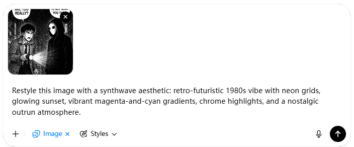 the screenshot of the prompts that chatgpt automatically generates after choosing the synthwave style