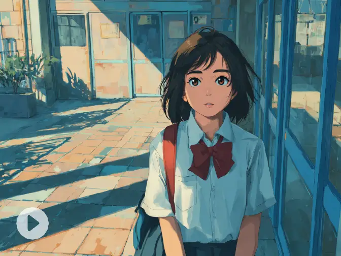 a japanese anime video of a girl wearing uniform